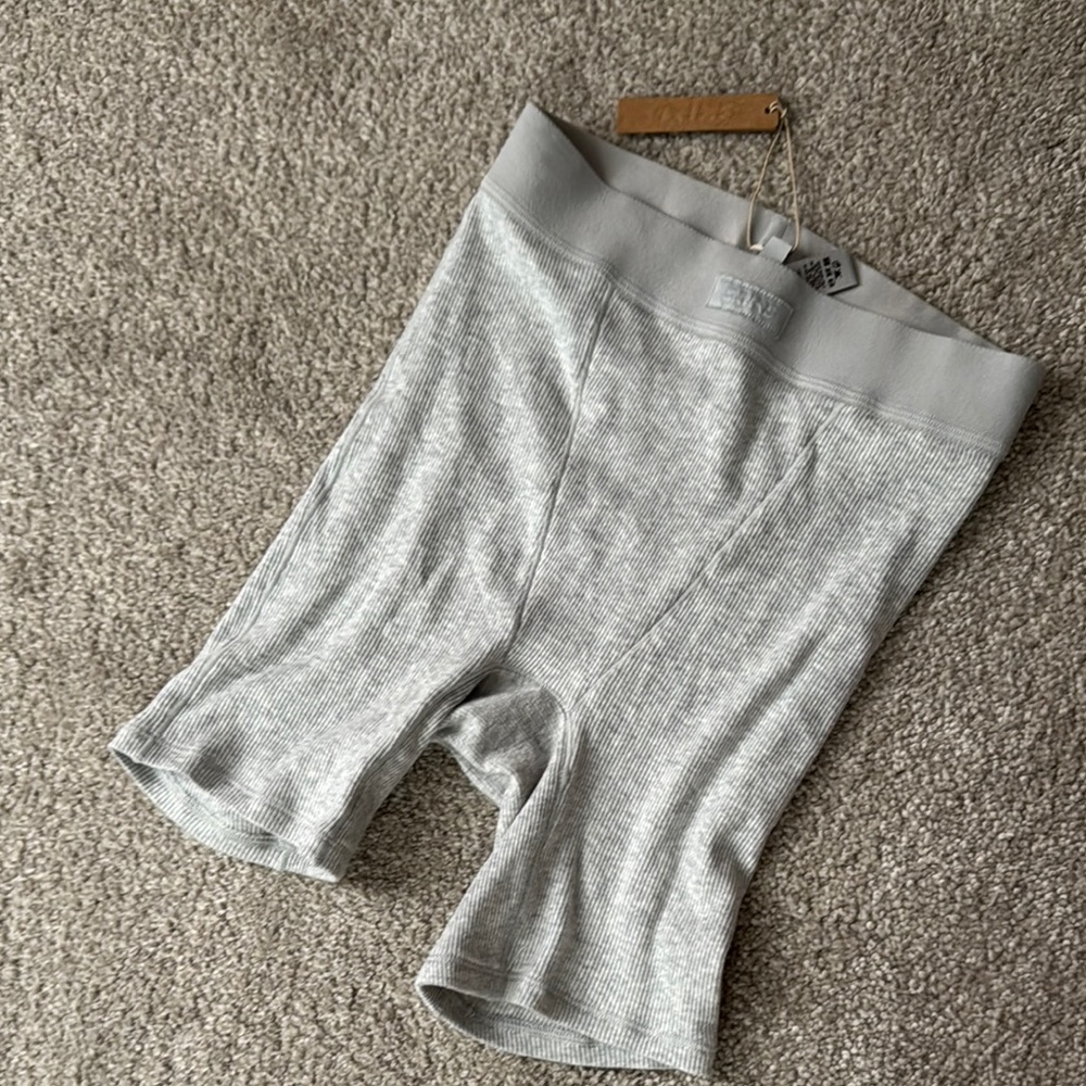 SKIMS Gray Ribbed Pajama Shorts